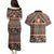 Vintage Bula Fiji Couples Matching Puletasi and Hawaiian Shirt Brown Tapa Masi Motif