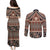 Vintage Bula Fiji Couples Matching Puletasi and Long Sleeve Button Shirt Brown Tapa Masi Motif