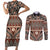 Vintage Bula Fiji Couples Matching Short Sleeve Bodycon Dress and Long Sleeve Button Shirt Brown Tapa Masi Motif