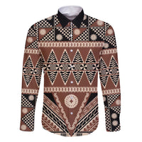 Vintage Bula Fiji Family Matching Long Sleeve Bodycon Dress and Hawaiian Shirt Brown Tapa Masi Motif