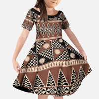 Vintage Bula Fiji Family Matching Mermaid Dress and Hawaiian Shirt Brown Tapa Masi Motif