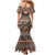 Vintage Bula Fiji Family Matching Mermaid Dress and Hawaiian Shirt Brown Tapa Masi Motif