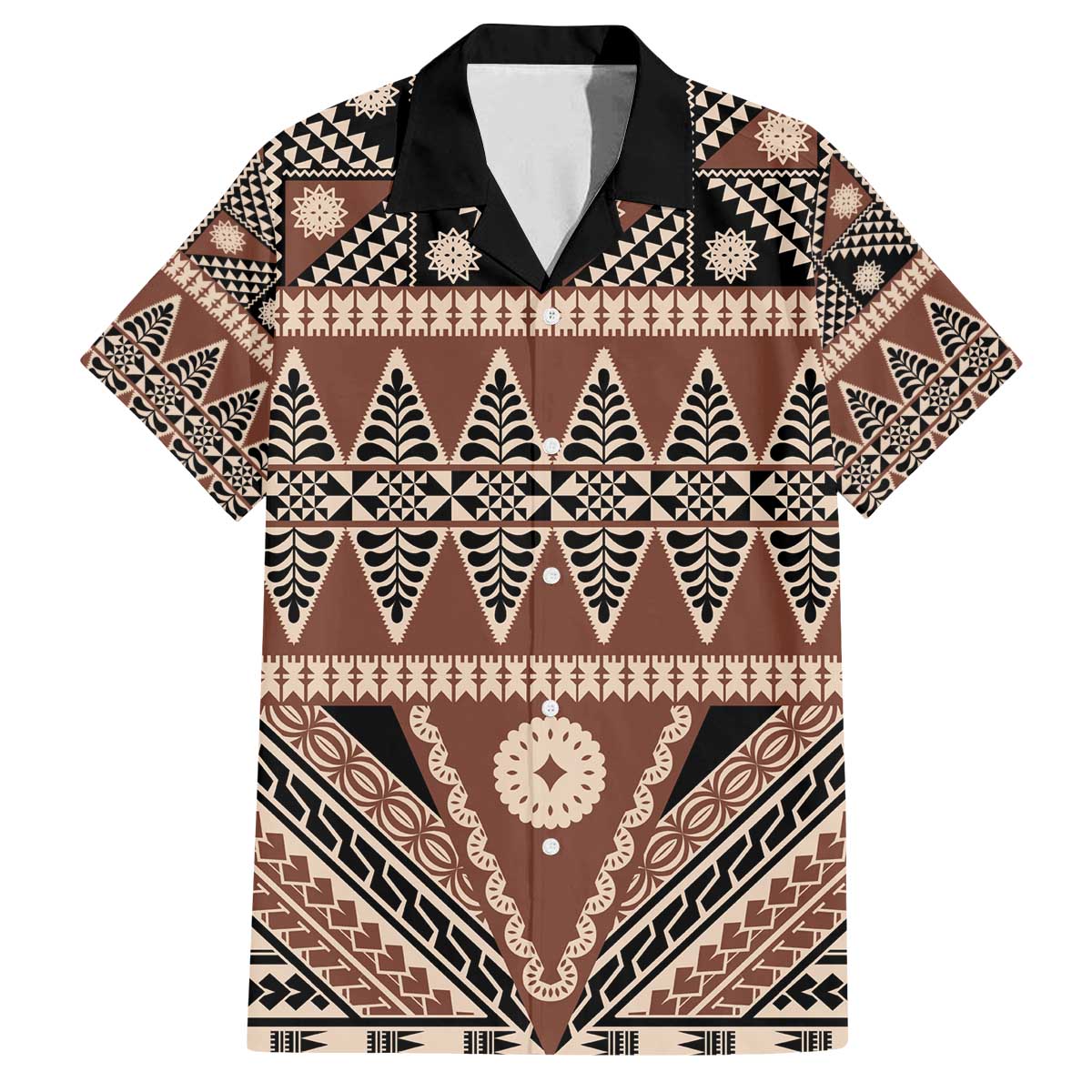 Vintage Bula Fiji Family Matching Off The Shoulder Long Sleeve Dress and Hawaiian Shirt Brown Tapa Masi Motif