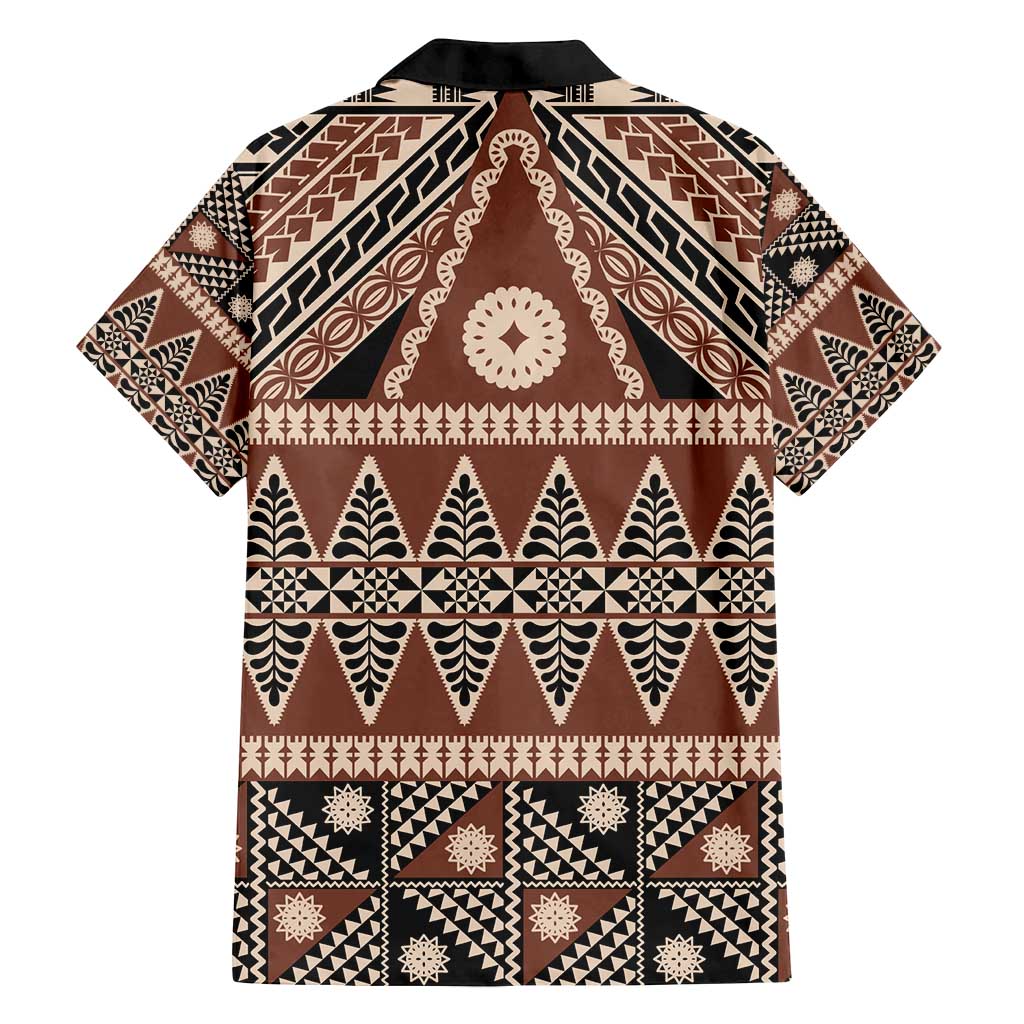 Vintage Bula Fiji Family Matching Off Shoulder Short Dress and Hawaiian Shirt Brown Tapa Masi Motif