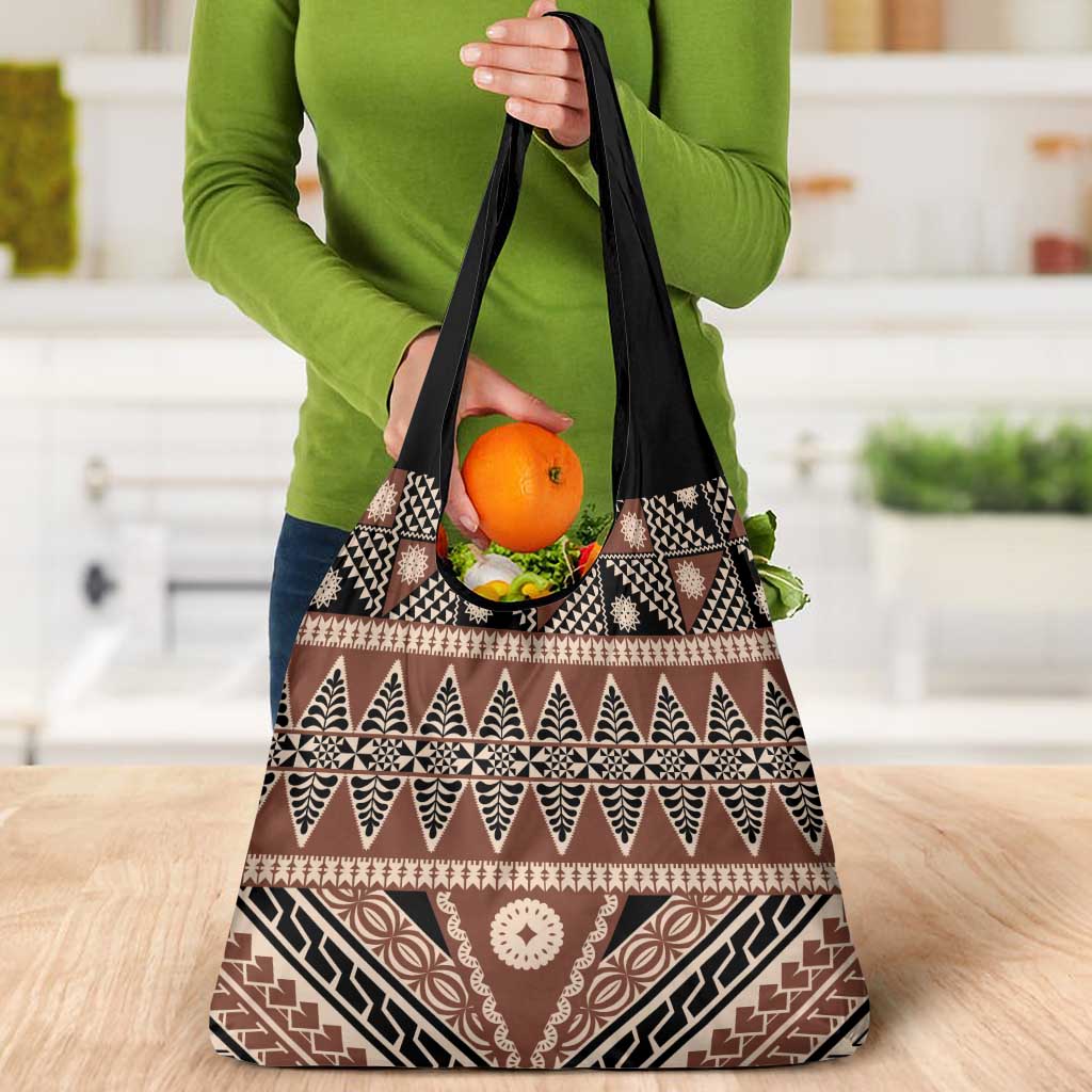 Vintage Bula Fiji Grocery Bag Brown Tapa Masi Motif