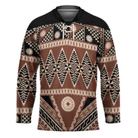 Vintage Bula Fiji Hockey Jersey Brown Tapa Masi Motif - Polynesian Pride