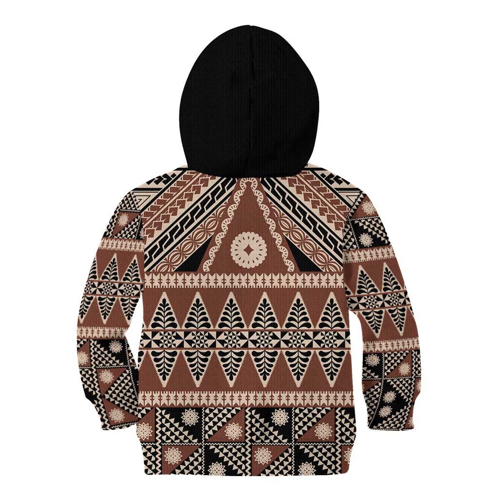 Vintage Bula Fiji Kid Hoodie Brown Tapa Masi Motif
