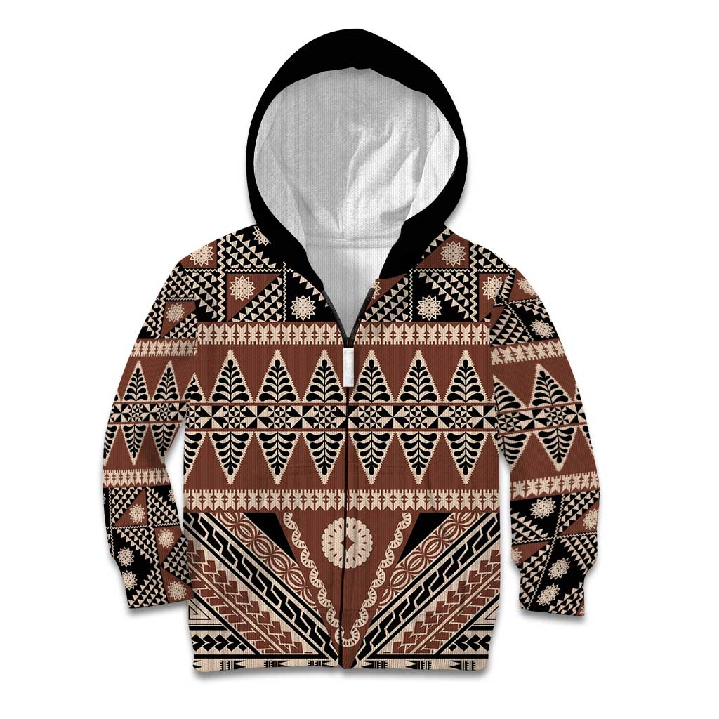 Vintage Bula Fiji Kid Hoodie Brown Tapa Masi Motif