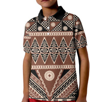 Vintage Bula Fiji Kid Polo Shirt Brown Tapa Masi Motif