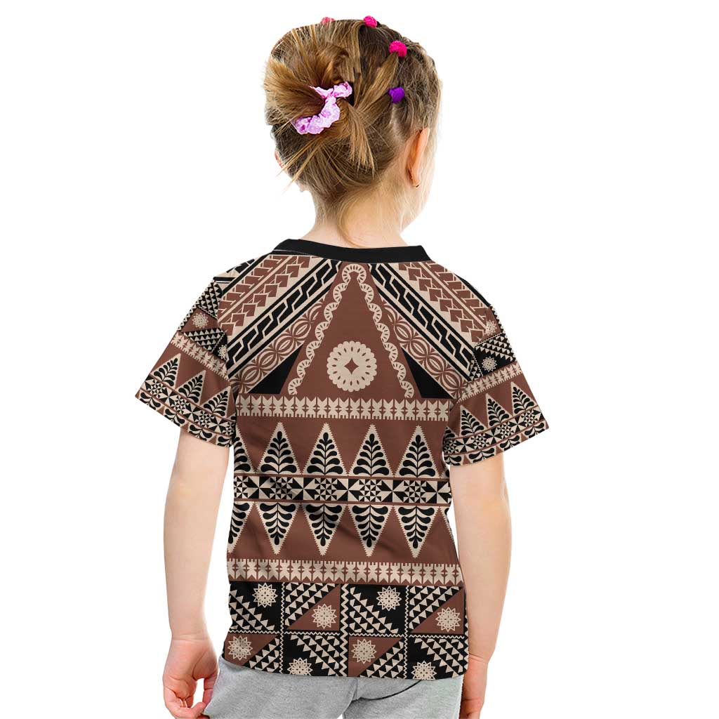 Vintage Bula Fiji Kid T Shirt Brown Tapa Masi Motif