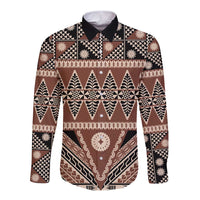 Vintage Bula Fiji Long Sleeve Button Shirt Brown Tapa Masi Motif