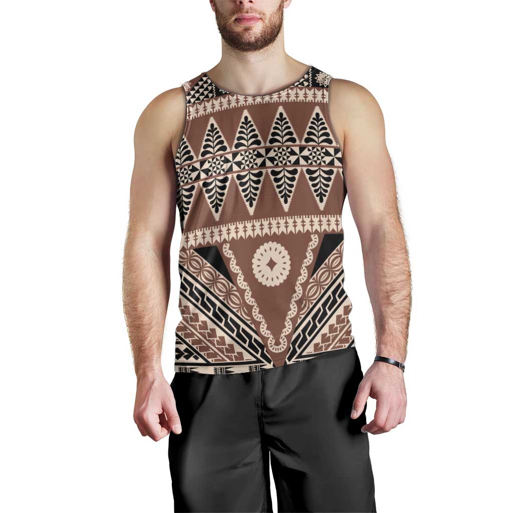 Vintage Bula Fiji Men Tank Top Brown Tapa Masi Motif