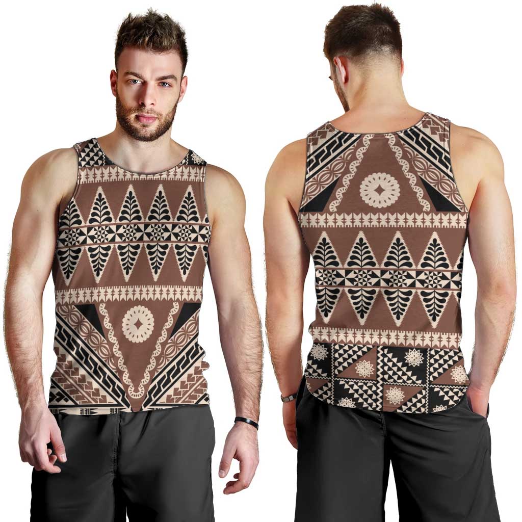 Vintage Bula Fiji Men Tank Top Brown Tapa Masi Motif