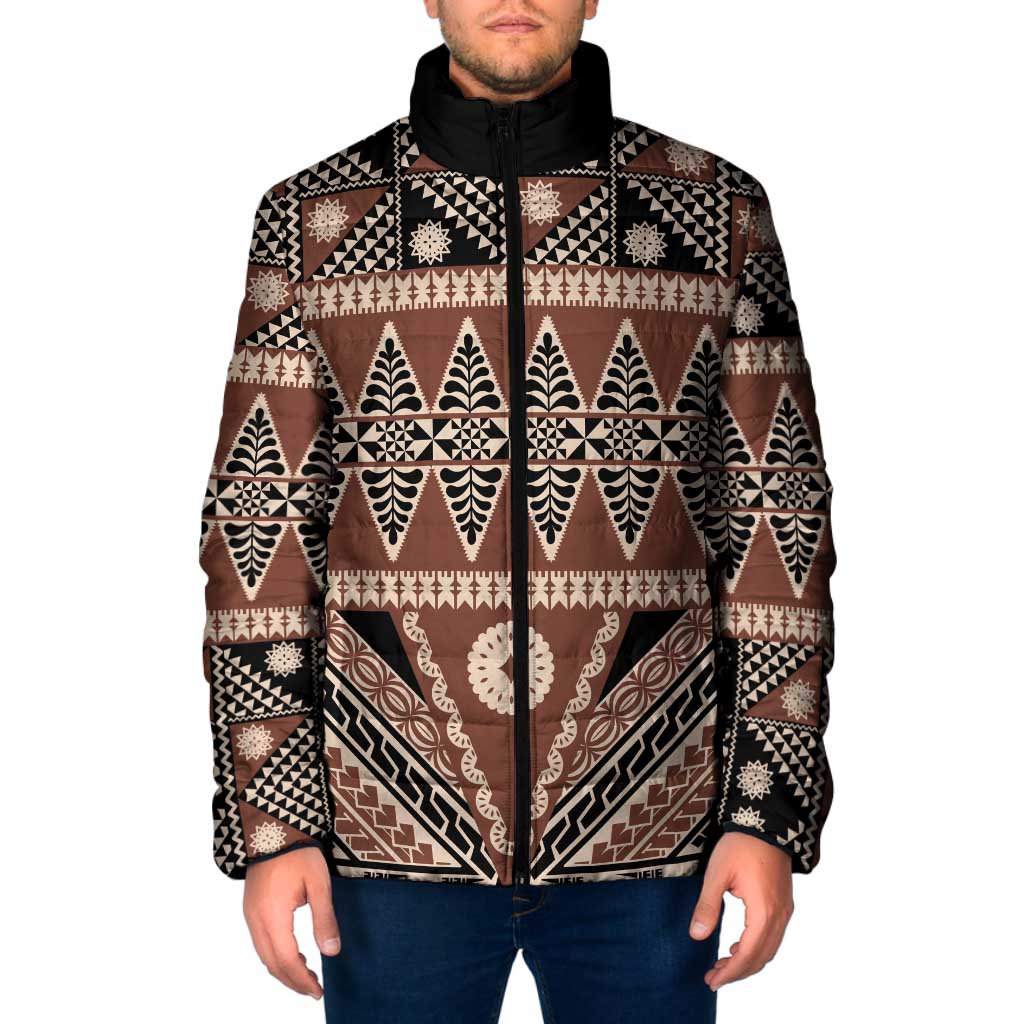 Vintage Bula Fiji Padded Jacket Brown Tapa Masi Motif LT9 Men Brown - Polynesian Pride