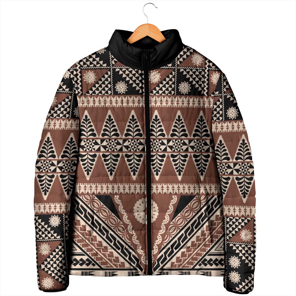 Vintage Bula Fiji Padded Jacket Brown Tapa Masi Motif LT9 - Polynesian Pride