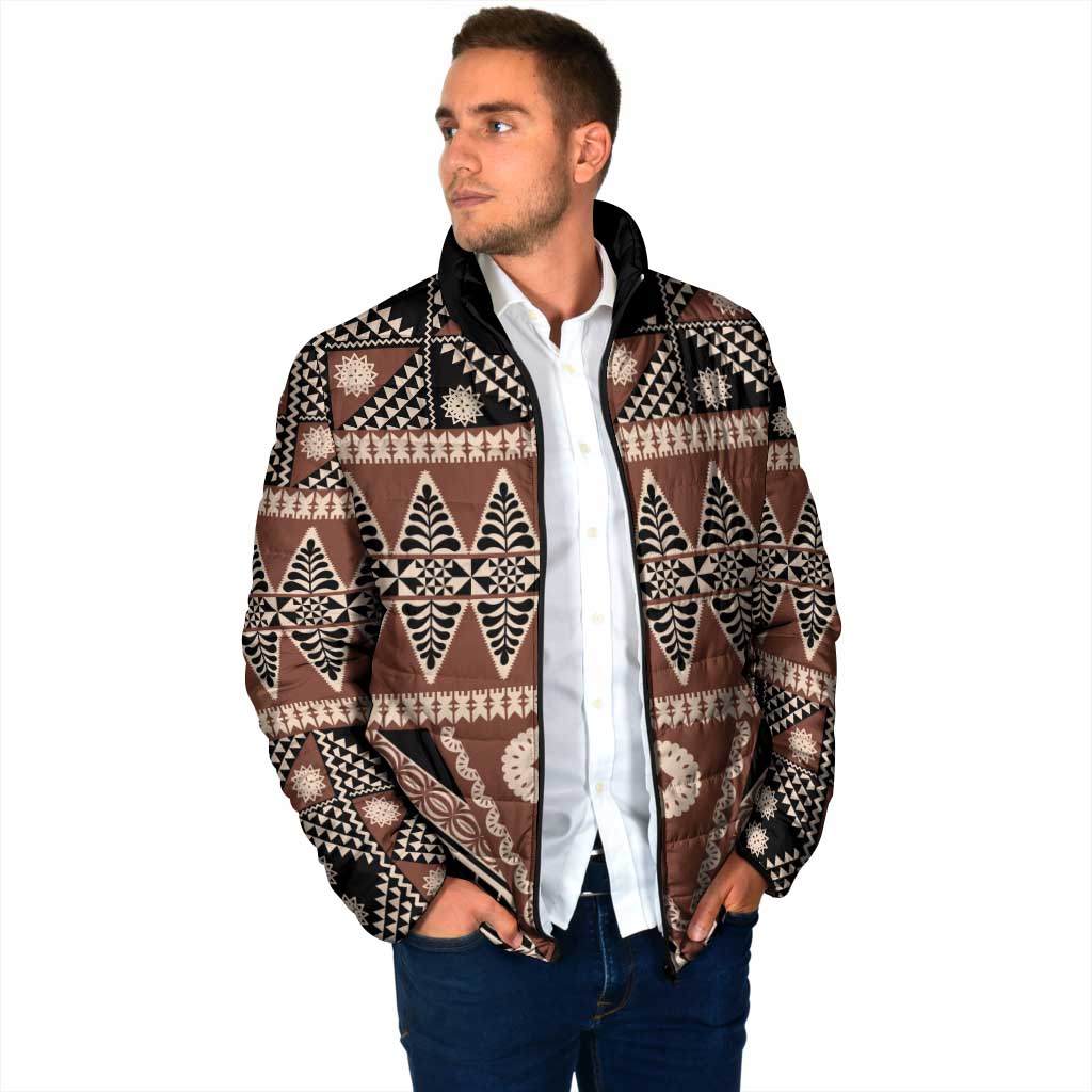 Vintage Bula Fiji Padded Jacket Brown Tapa Masi Motif LT9 - Polynesian Pride