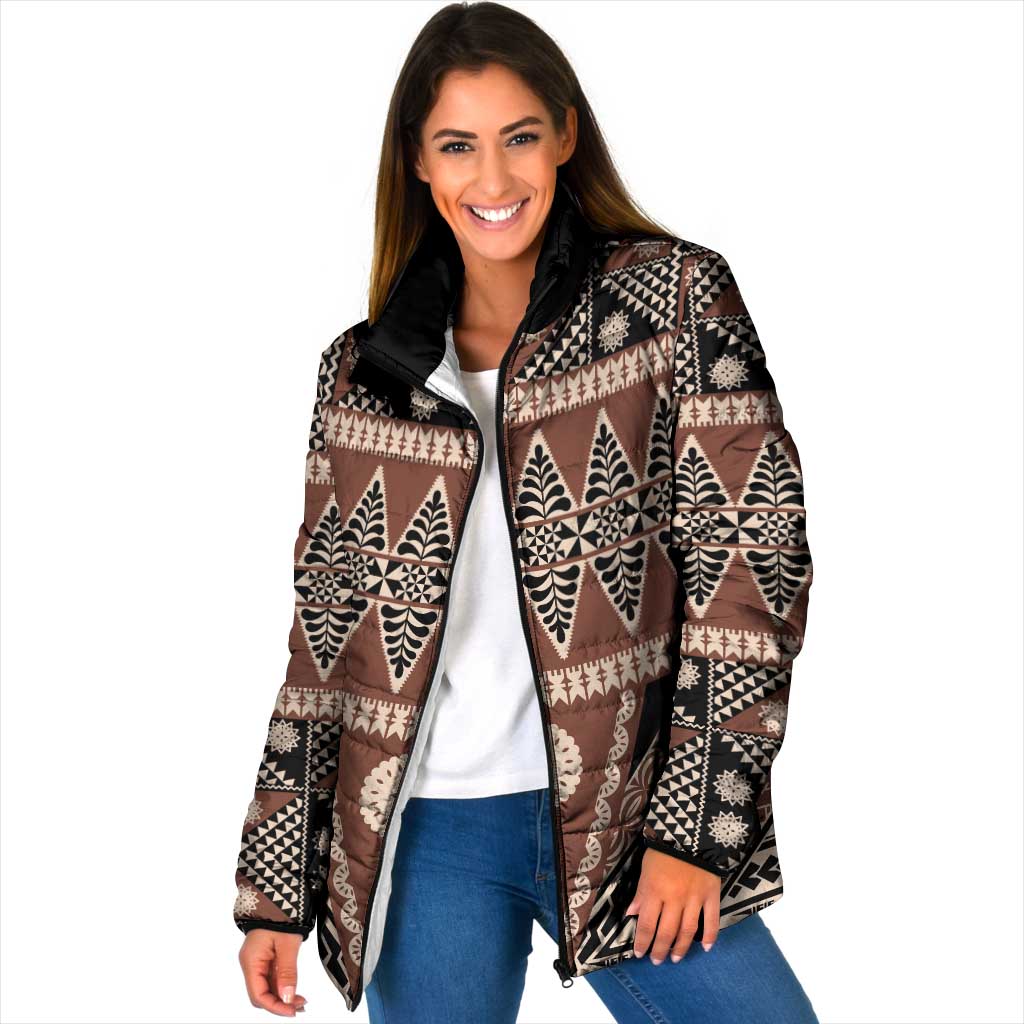 Vintage Bula Fiji Padded Jacket Brown Tapa Masi Motif LT9 Women Brown - Polynesian Pride