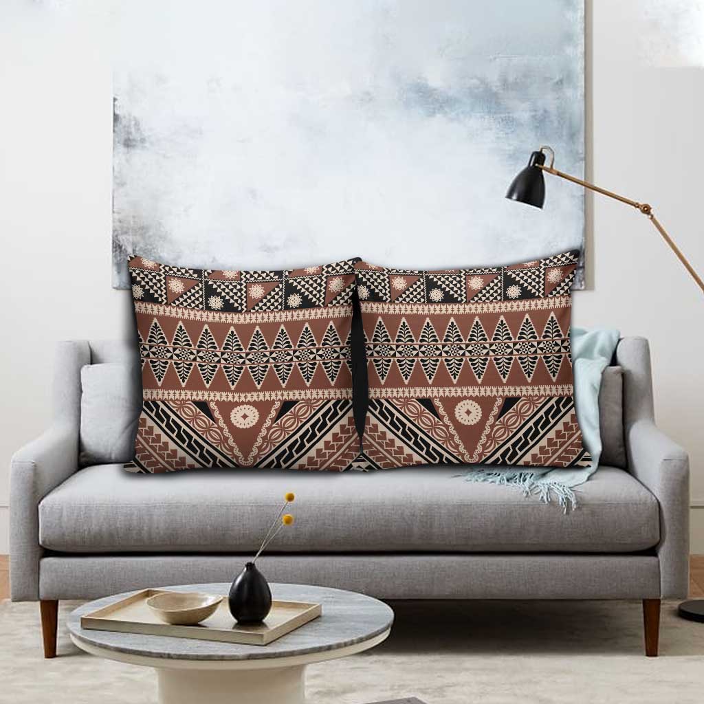 Vintage Bula Fiji Pillow Cover Brown Tapa Masi Motif LT9 - Polynesian Pride