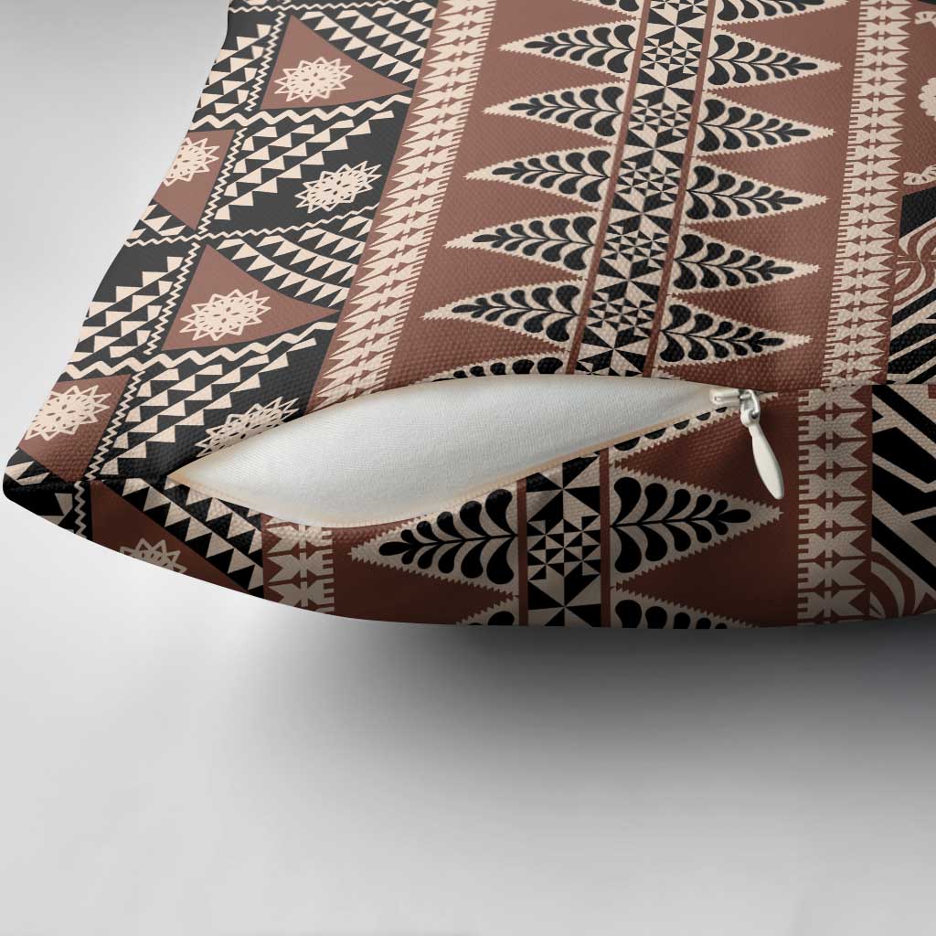 Vintage Bula Fiji Pillow Cover Brown Tapa Masi Motif LT9 - Polynesian Pride