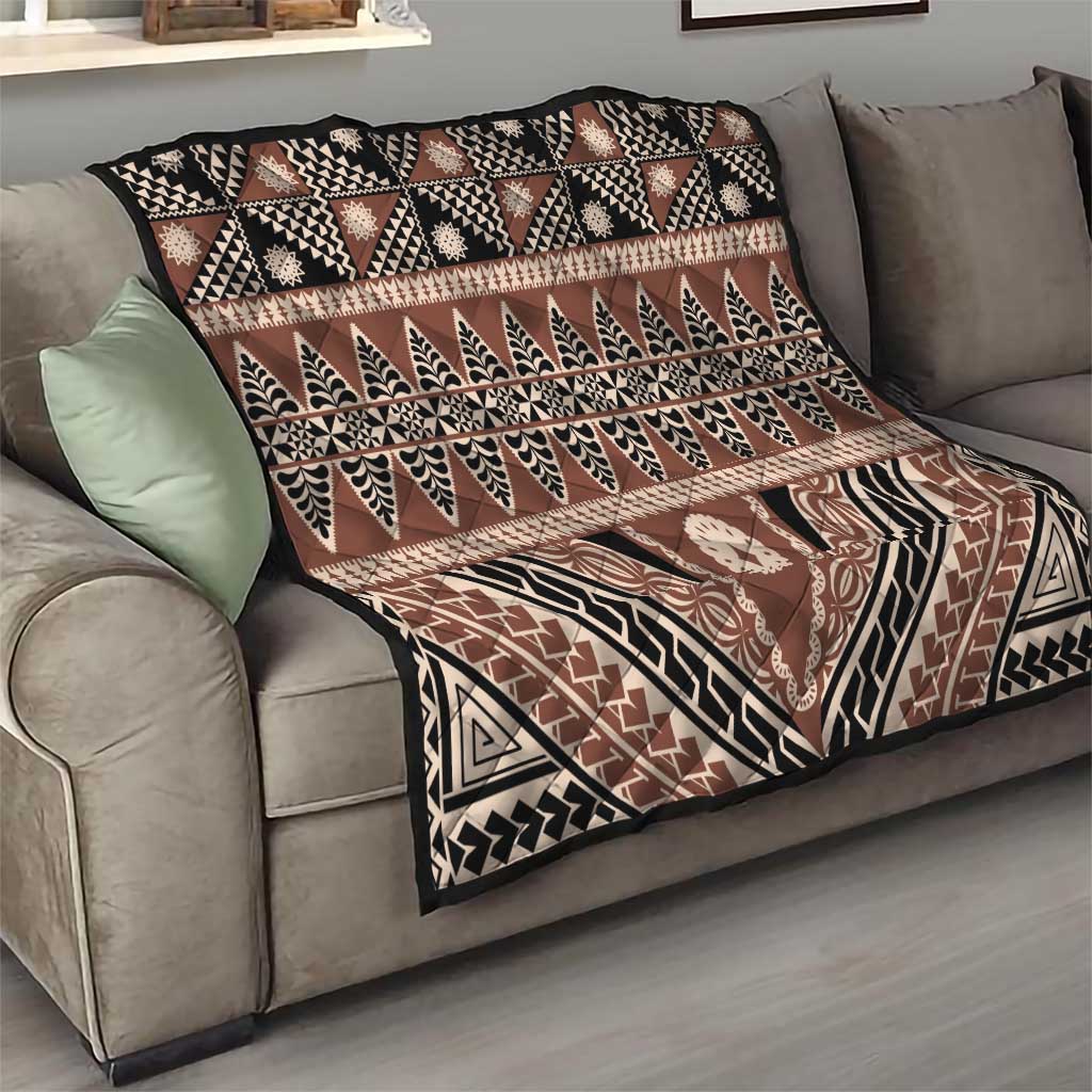 Vintage Bula Fiji Quilt Brown Tapa Masi Motif