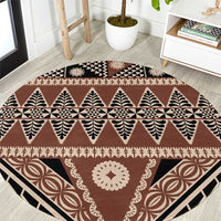 Vintage Bula Fiji Round Carpet Brown Tapa Masi Motif