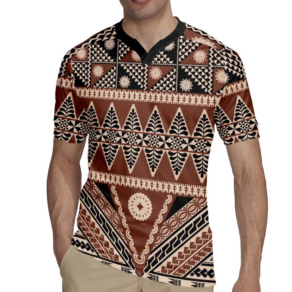 Vintage Bula Fiji Rugby Jersey Brown Tapa Masi Motif