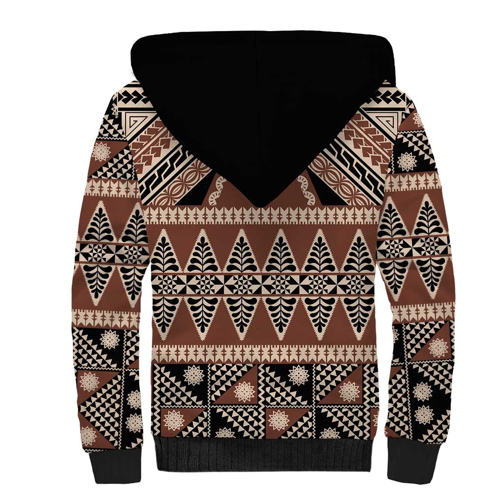 Vintage Bula Fiji Sherpa Hoodie Brown Tapa Masi Motif