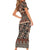 Vintage Bula Fiji Short Sleeve Bodycon Dress Brown Tapa Masi Motif