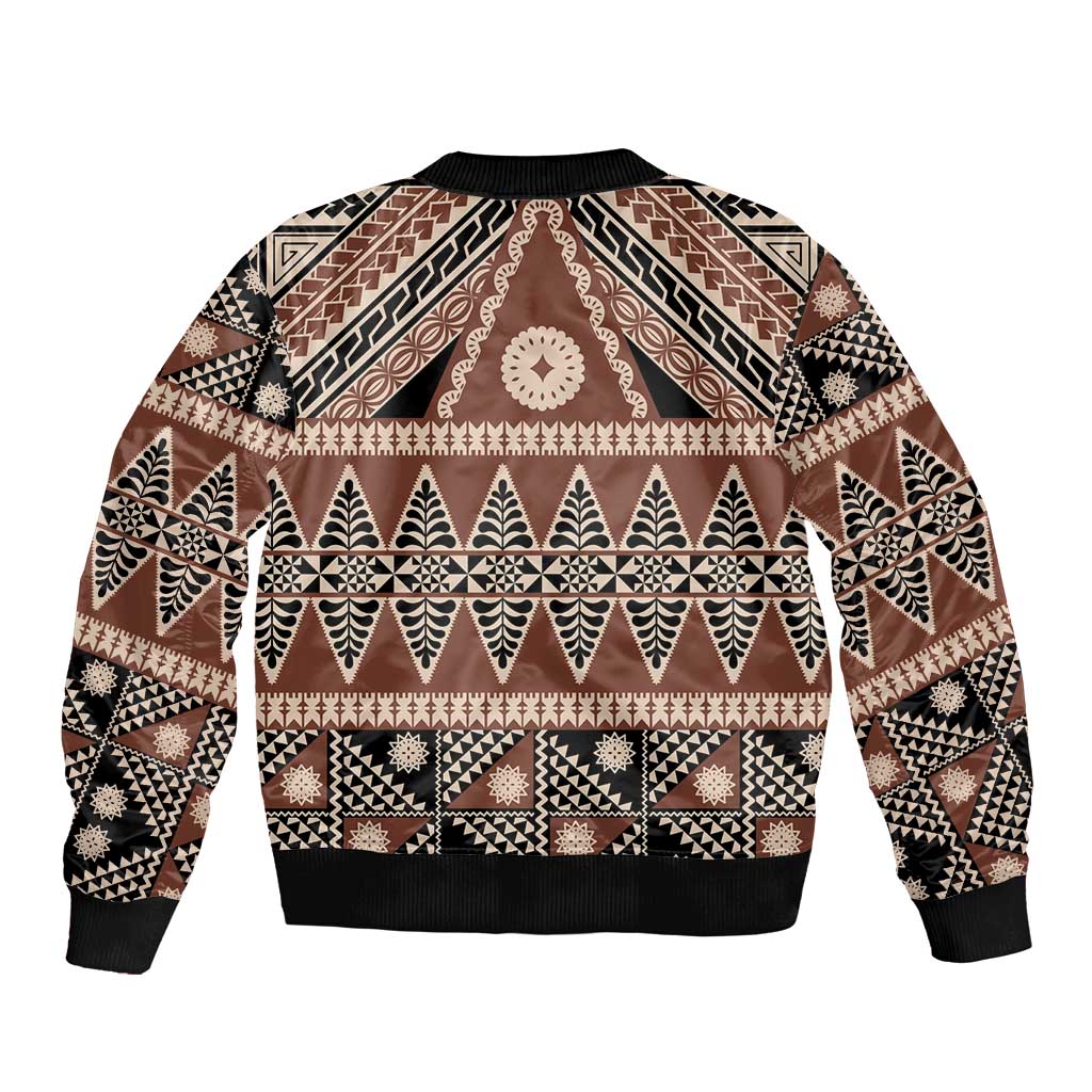 Vintage Bula Fiji Sleeve Zip Bomber Jacket Brown Tapa Masi Motif LT9 - Polynesian Pride