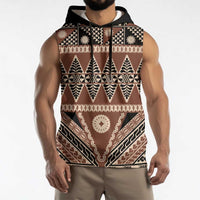 Vintage Bula Fiji Sleeveless Hoodie Brown Tapa Masi Motif - Polynesian Pride