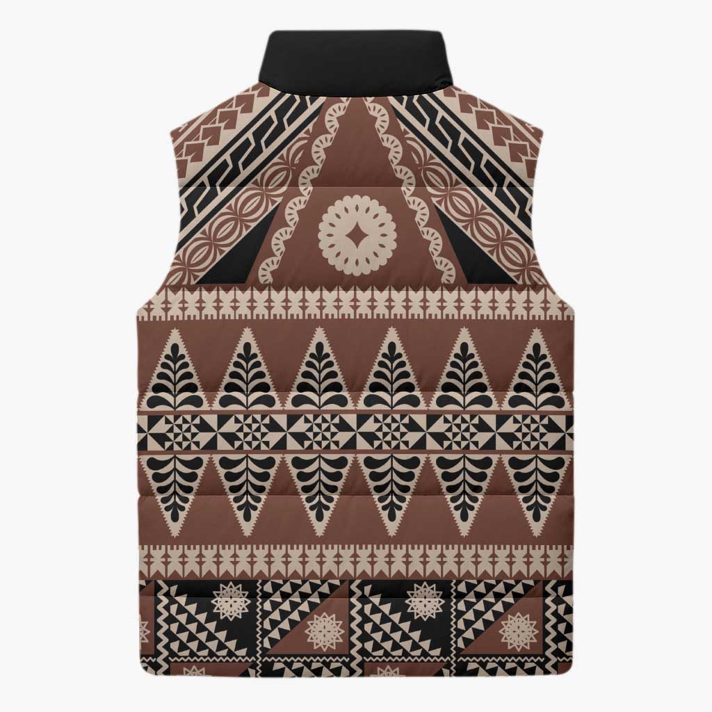 Vintage Bula Fiji Sleeveless Puffer Jacket Brown Tapa Masi Motif LT9 - Polynesian Pride