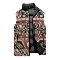 Vintage Bula Fiji Sleeveless Puffer Jacket Brown Tapa Masi Motif LT9 - Polynesian Pride