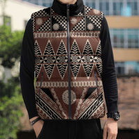 Vintage Bula Fiji Sleeveless Puffer Jacket Brown Tapa Masi Motif LT9 - Polynesian Pride