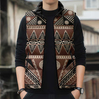 Vintage Bula Fiji Sleeveless Puffer Jacket Brown Tapa Masi Motif LT9 - Polynesian Pride