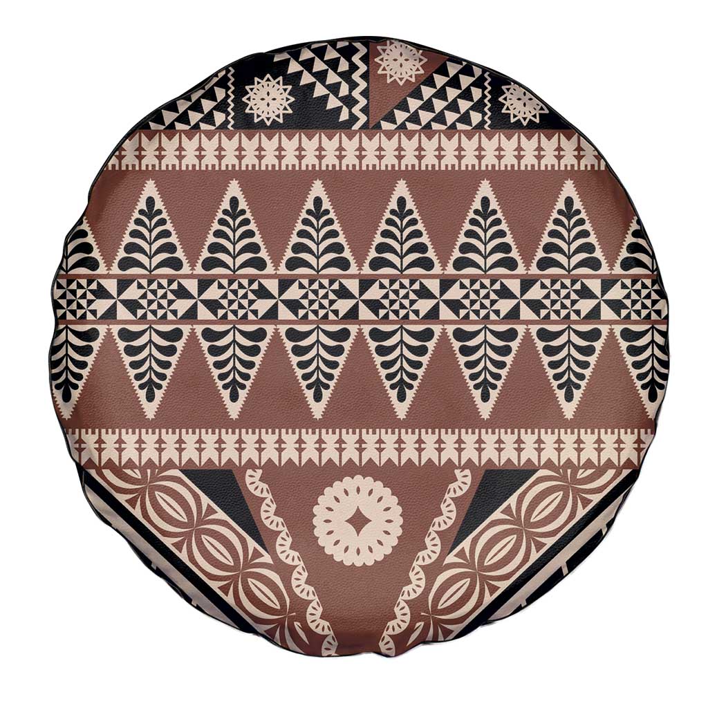Vintage Bula Fiji Spare Tire Cover Brown Tapa Masi Motif