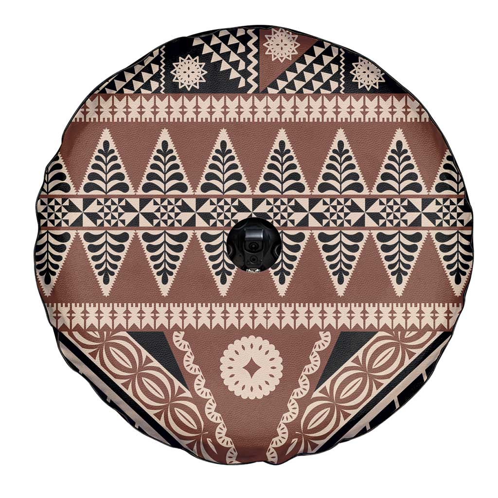 Vintage Bula Fiji Spare Tire Cover Brown Tapa Masi Motif