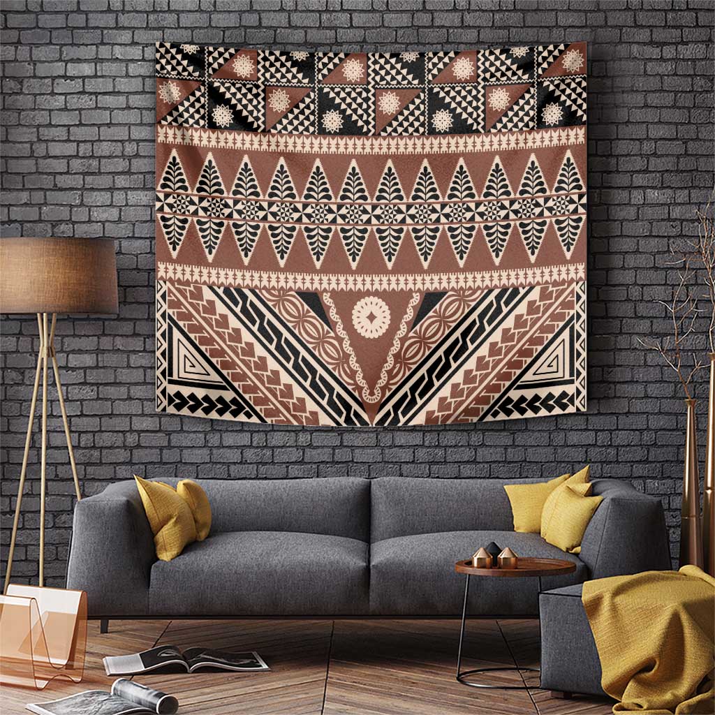 Vintage Bula Fiji Tapestry Brown Tapa Masi Motif