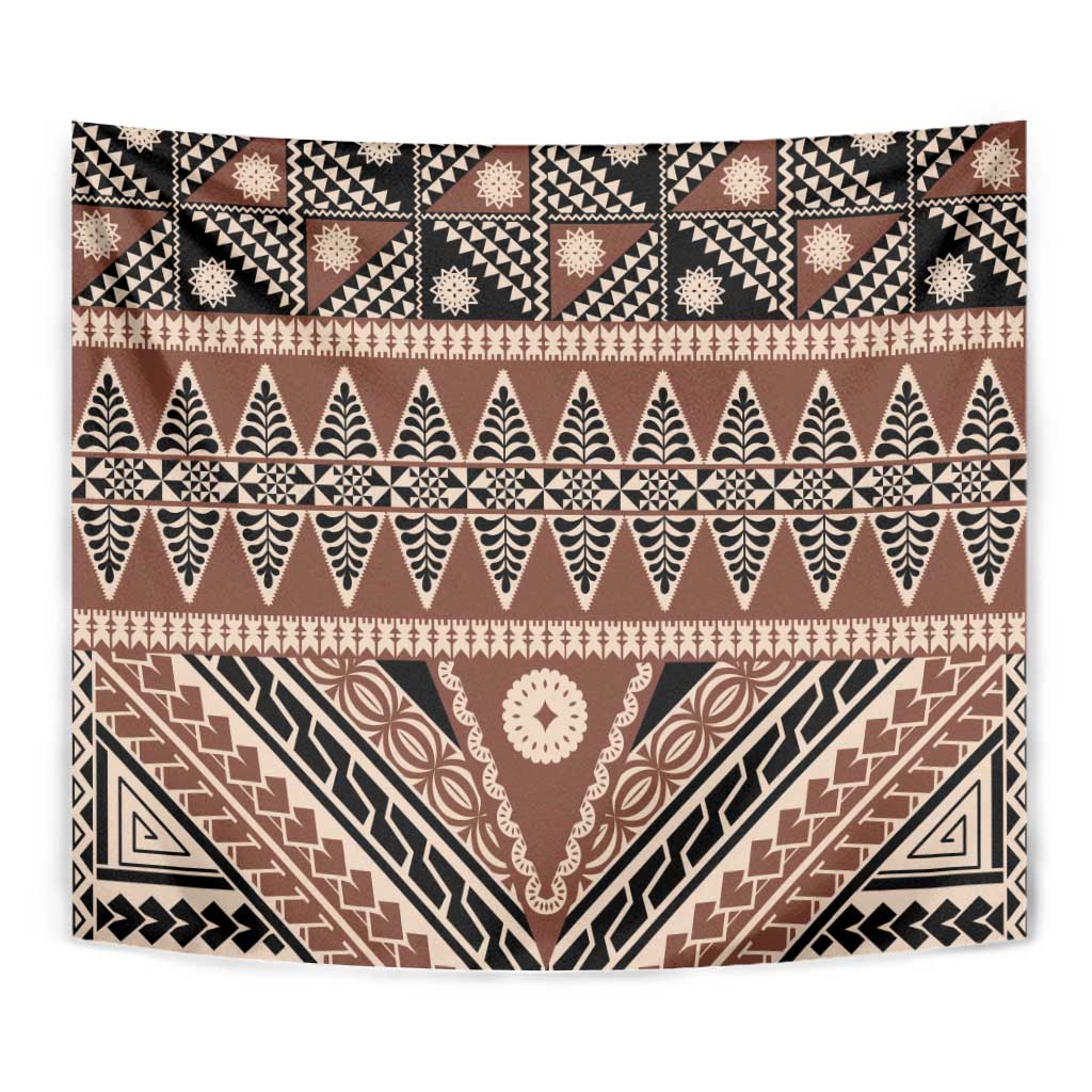 Vintage Bula Fiji Tapestry Brown Tapa Masi Motif