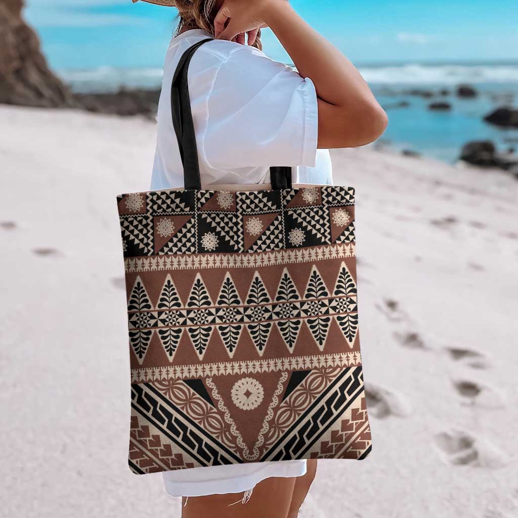 Vintage Bula Fiji Tote Bag Brown Tapa Masi Motif - Polynesian Pride