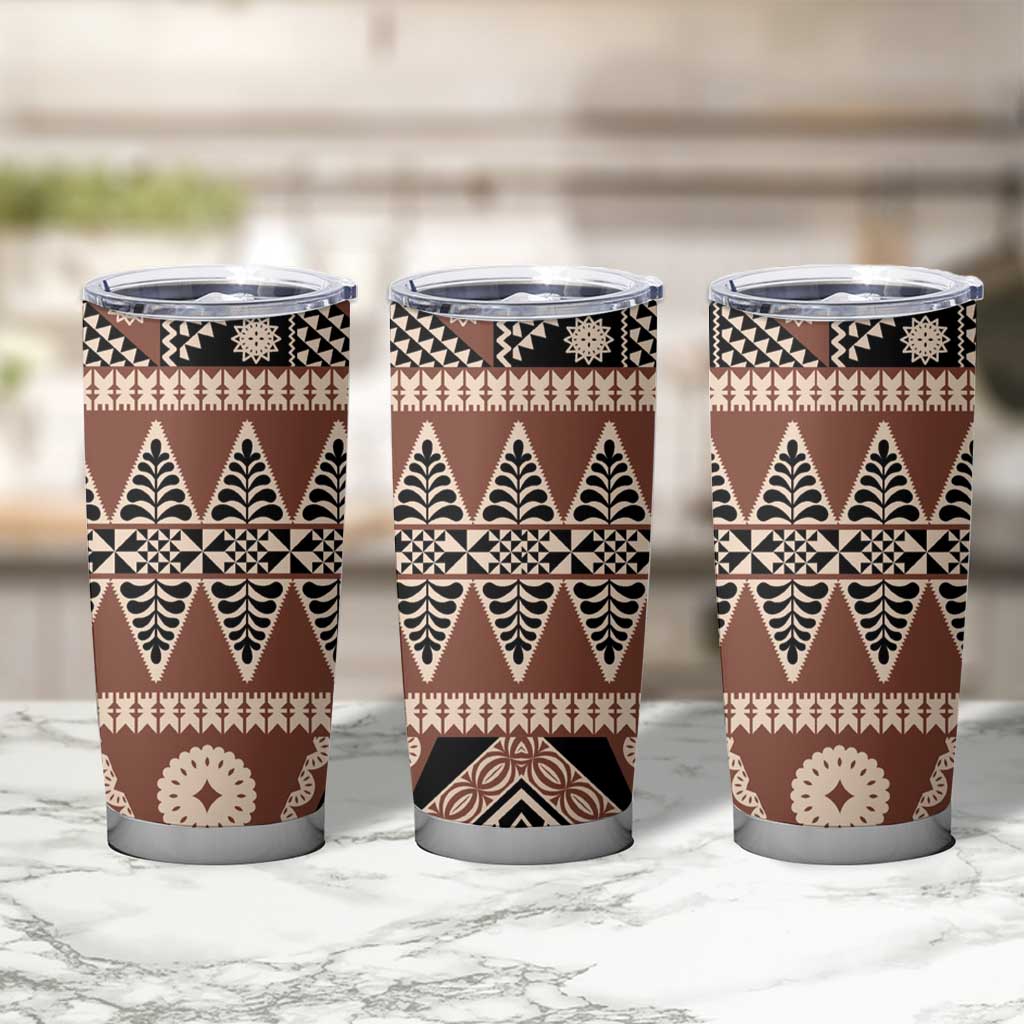 Vintage Bula Fiji Tumbler Cup Brown Tapa Masi Motif