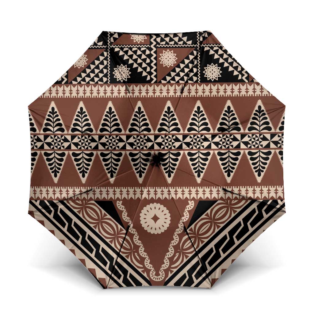 Vintage Bula Fiji Umbrella Brown Tapa Masi Motif - Polynesian Pride