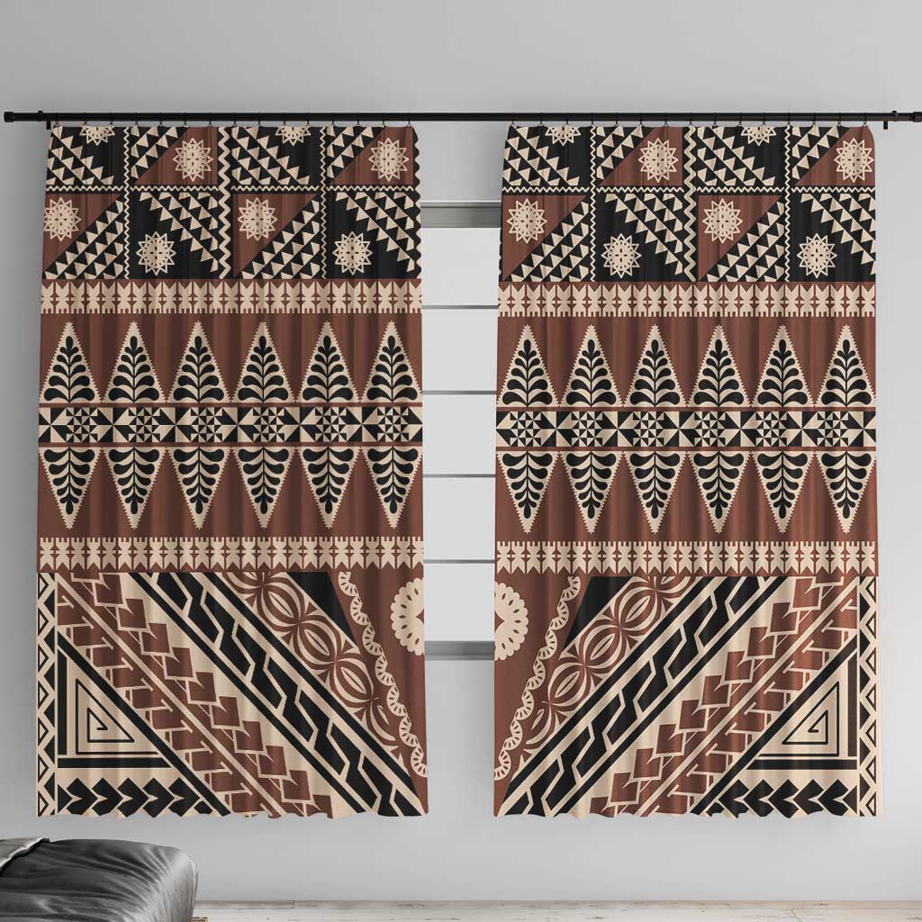 Vintage Bula Fiji Window Curtain Brown Tapa Masi Motif