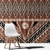 Vintage Bula Fiji Window Curtain Brown Tapa Masi Motif