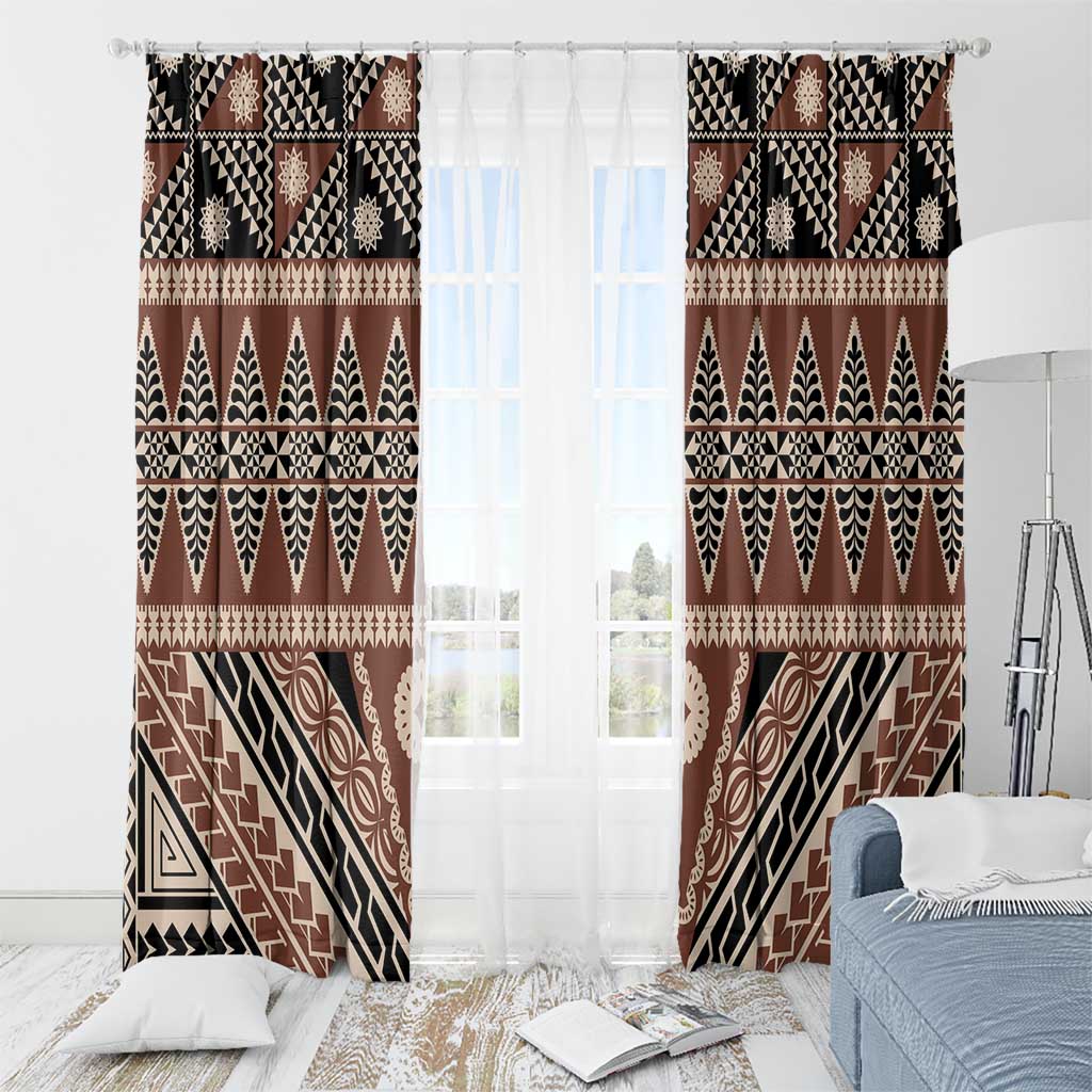 Vintage Bula Fiji Window Curtain Brown Tapa Masi Motif