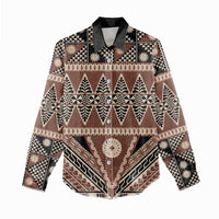 Vintage Bula Fiji Women Casual Shirt Brown Tapa Masi Motif