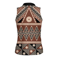 Vintage Bula Fiji Women Sleeveless Polo Shirt Brown Tapa Masi Motif
