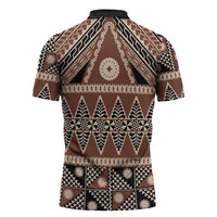 Vintage Bula Fiji Zipper Polo Shirt Brown Tapa Masi Motif LT9 - Polynesian Pride