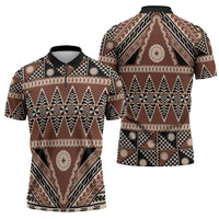 Vintage Bula Fiji Zipper Polo Shirt Brown Tapa Masi Motif LT9 - Polynesian Pride