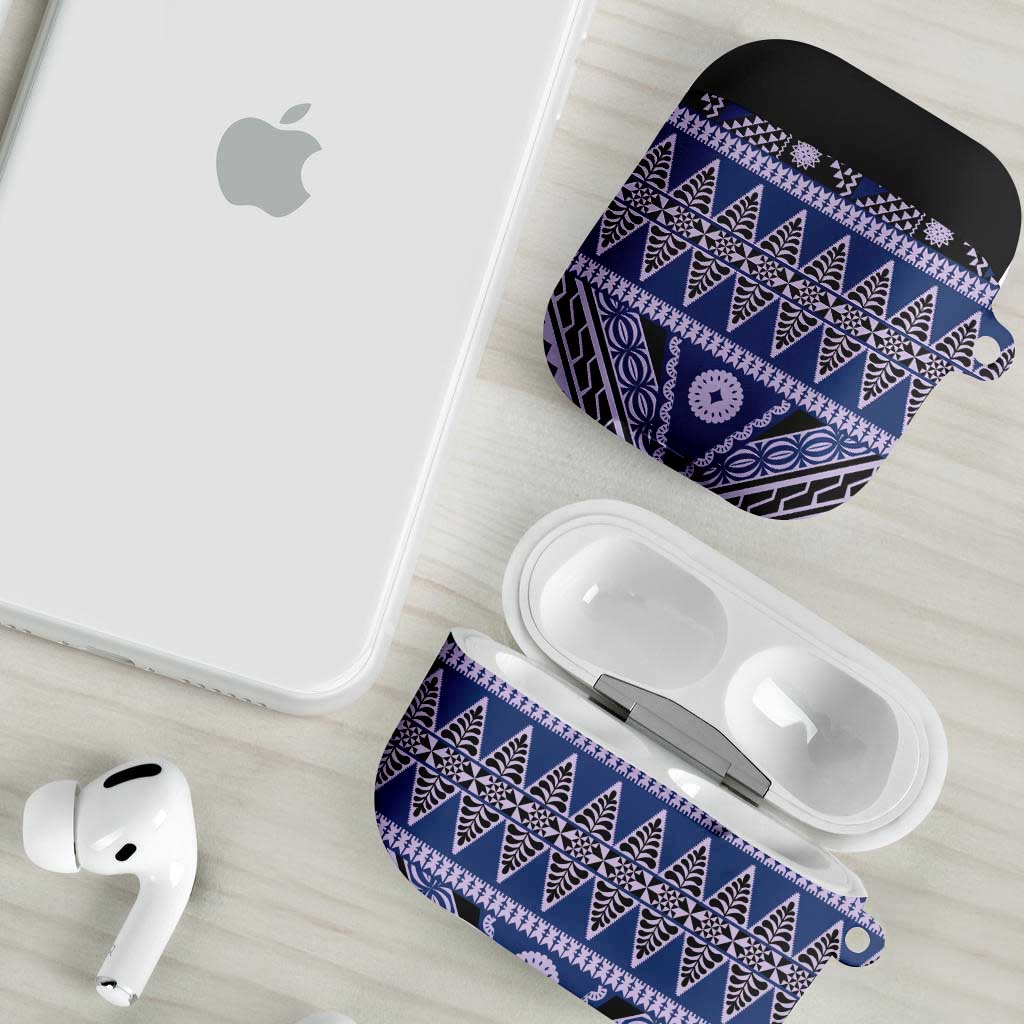 Vintage Bula Fiji AirPods Case Prussian Blue Tapa Masi Motif - Polynesian Pride