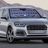 Vintage Bula Fiji Auto Sun Shade Prussian Blue Tapa Masi Motif - Polynesian Pride